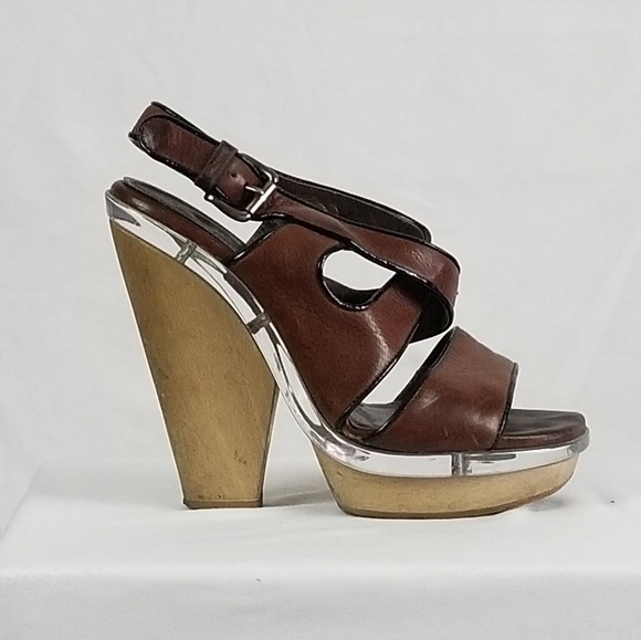 Y2K vintage pre owned Marni Lucite platform brown leather heeled shoes - Picture 5 of 7